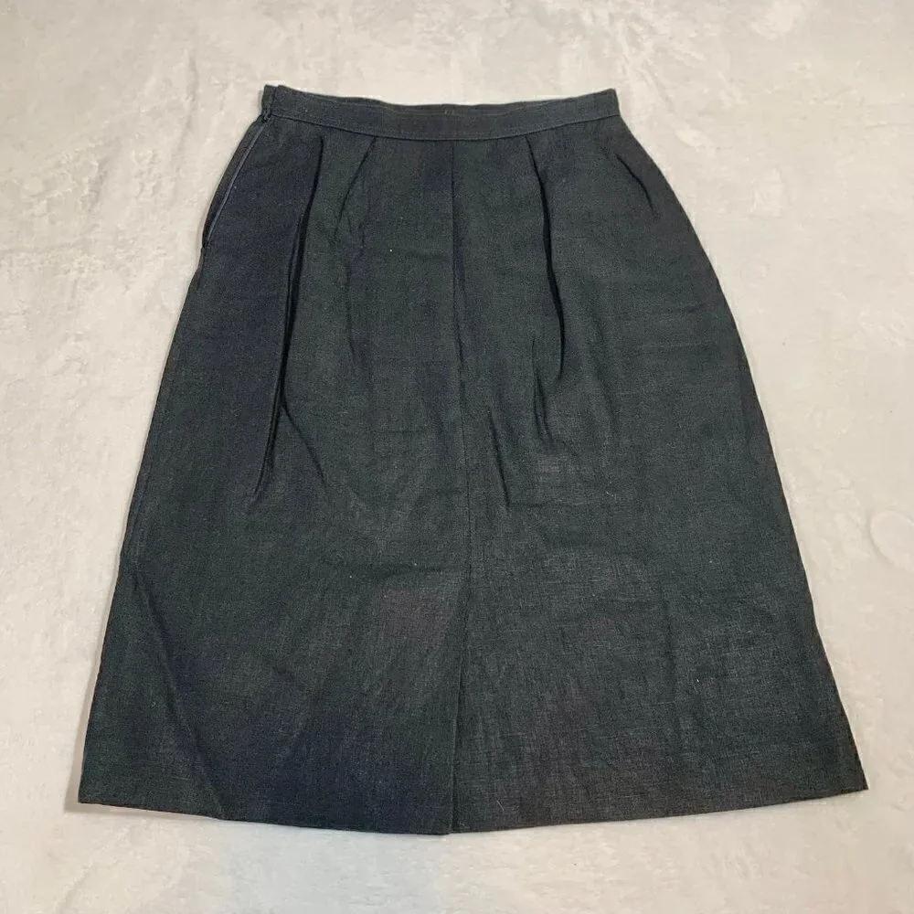 Valentino Studio Charcoal Grey Knee Length 100% linen Skirt Made in Italy Size 6